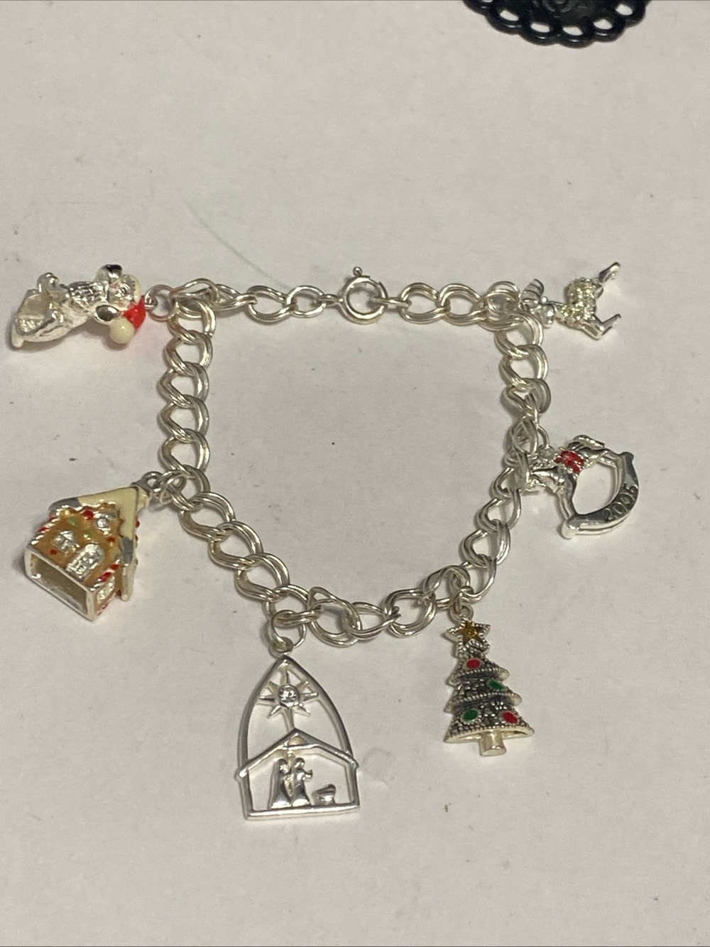 Vintage Sterling Silver925 double Link Christmas Charms Bracelet 20 Gr Size6.75
